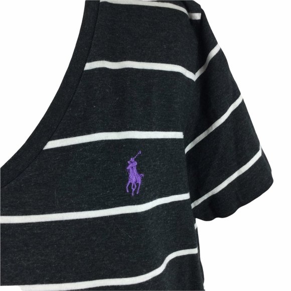 Polo Ralph Lauren Dark Gray/White Striped Tee, L - Picture 2 of 5